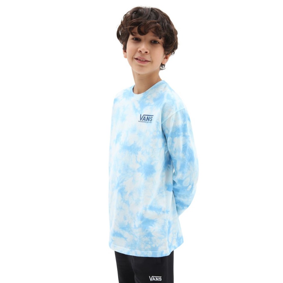 Vans בנים Tie Dye חולצת טריקו עם שרוולים ארוכים (8-14 שנים) כחולה