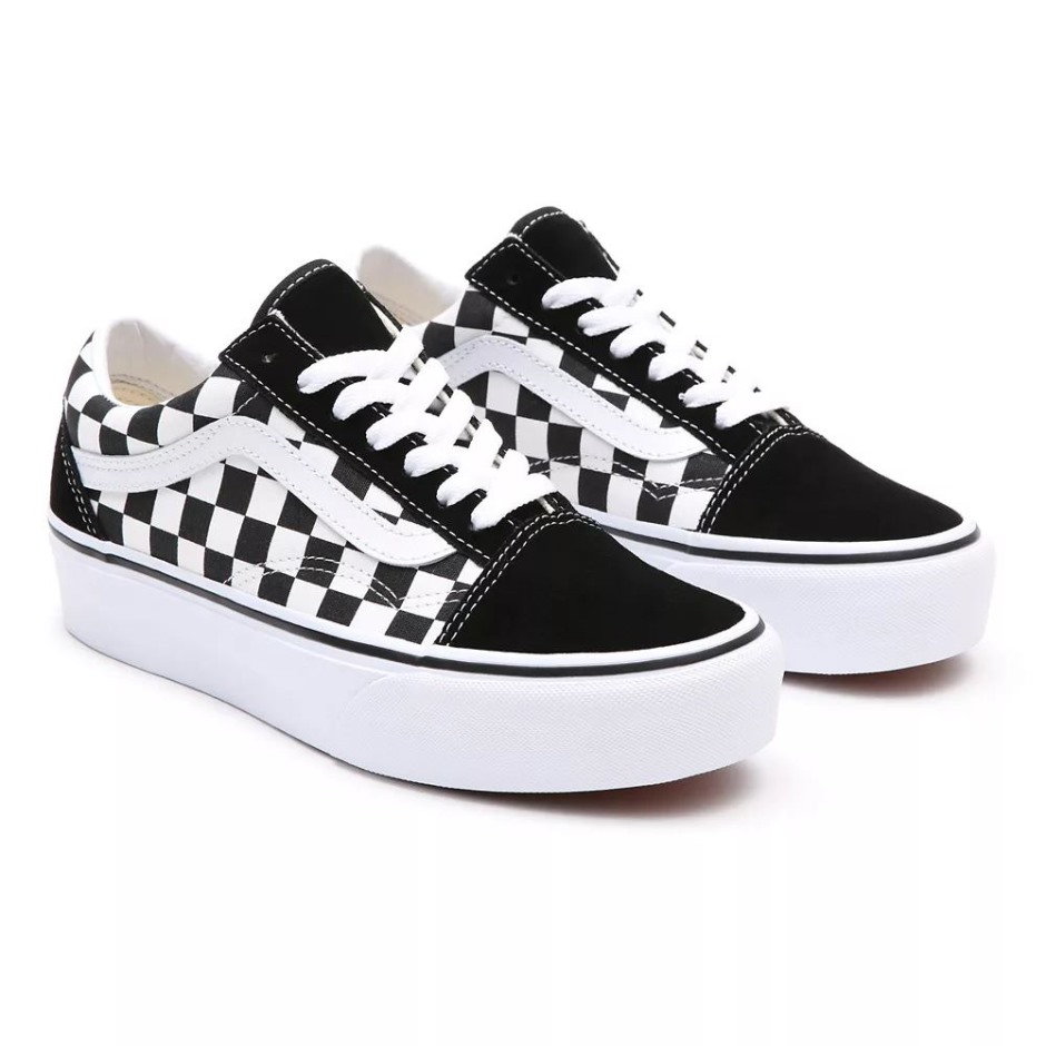 Vans Checkerboard נעלי פלטפורמה אולד סקול שחורות