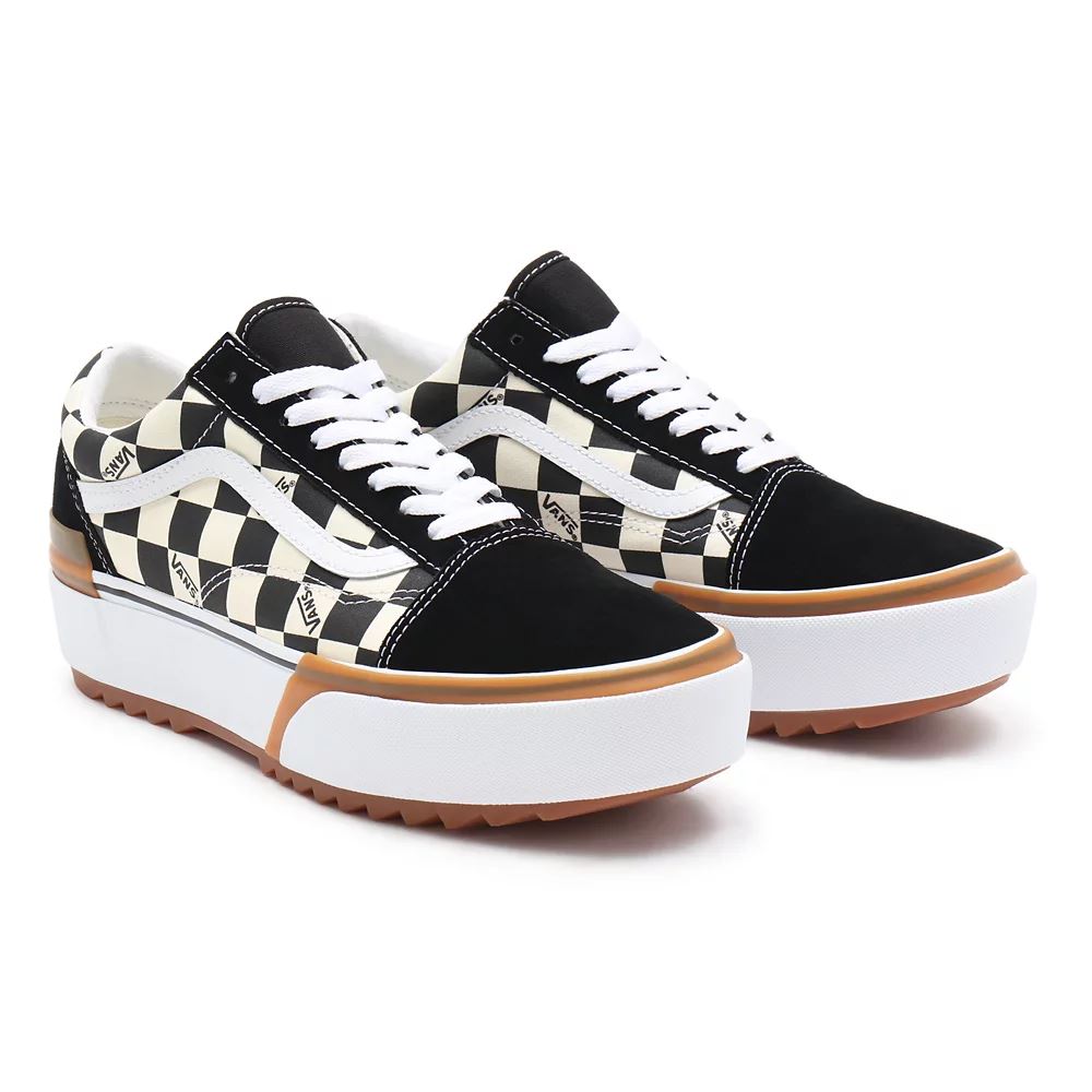 Vans Checkerboard Old Skool נעליים מוערמות שחור-לבן