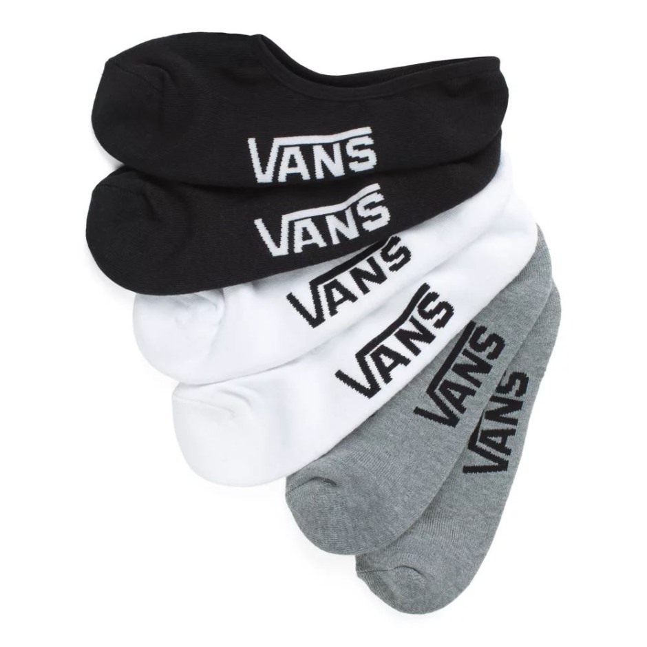 Vans Classic Super No Show Us 9.5-13 (3 זוגות) שחור-אפור