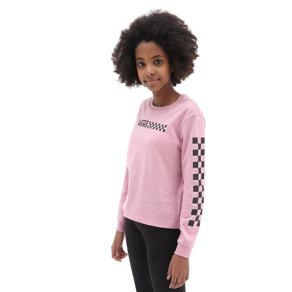 Vans Girls לוח גיר קצר שרוול ארוך חולצת טריקו (8-14 שנים) ורודה