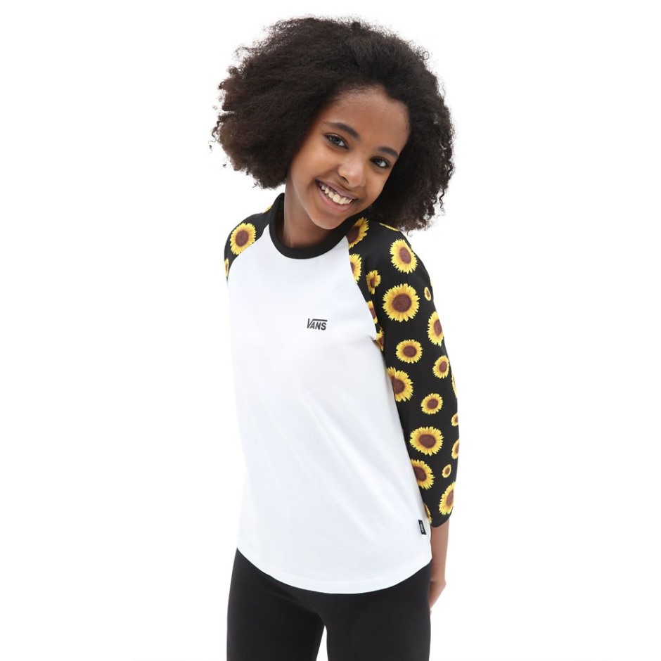 חולצת טריקו Raglan מוארת בשמש (8-14 שנים) לבנה