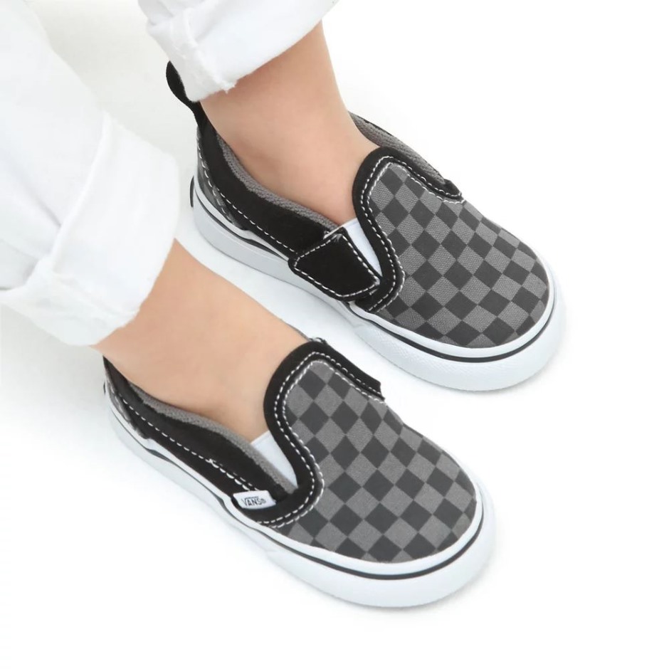 Vans פעוט דמקה נעלי V Slip-on (1-4 שנים) שחור-אפור