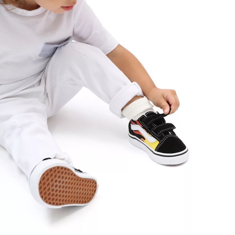 Vans Toddler Flame Old School V נעליים (1-4 שנים) שחורות