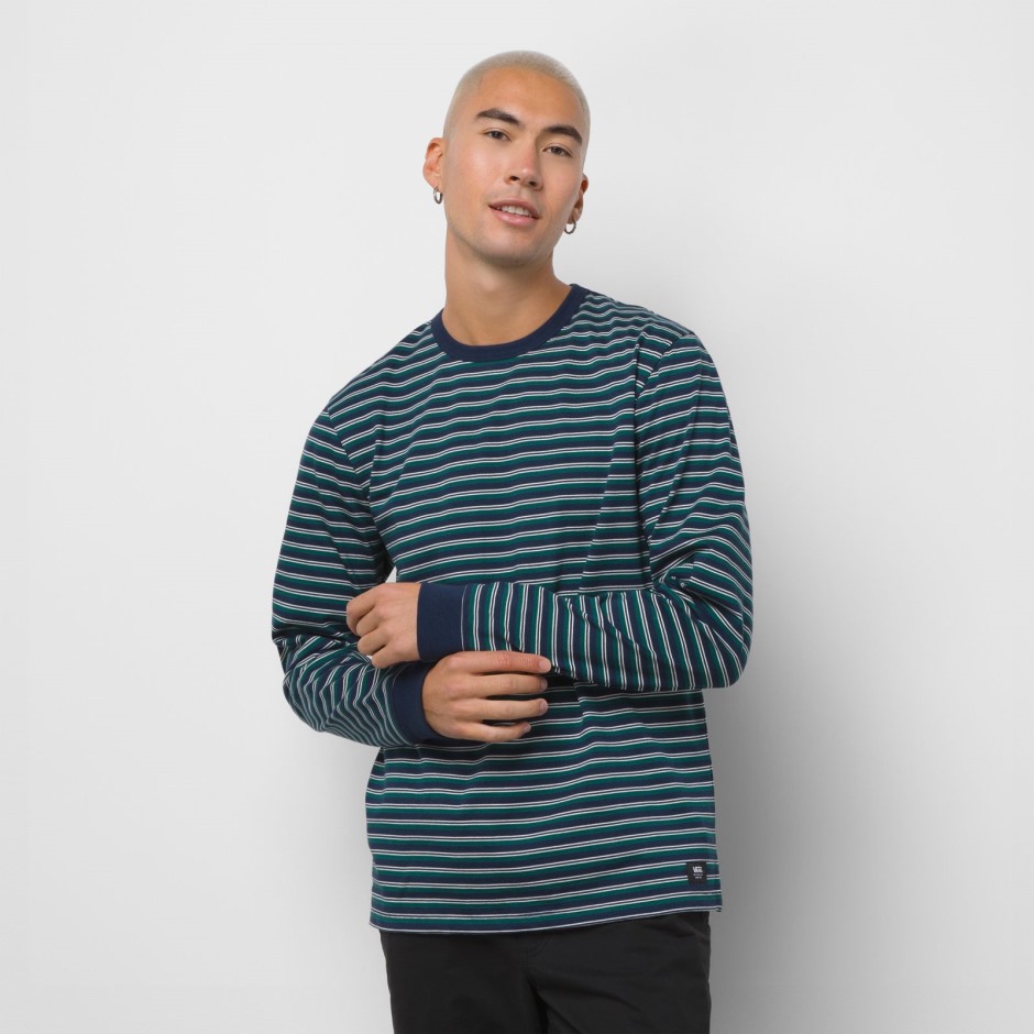 Vans Awbrey Stripes M שרוולים חולצת שמלה ארוכה סרוגה בלוז-גן