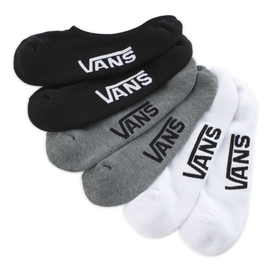 Vans Classic Super No Show גרביים 3 חבילות גודל 9.5-13 שחור-לבן-אפור