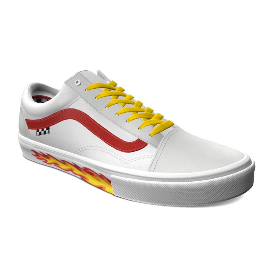 Vans Customs סקייט עור לבן אמיתי לגברים אולד סקול