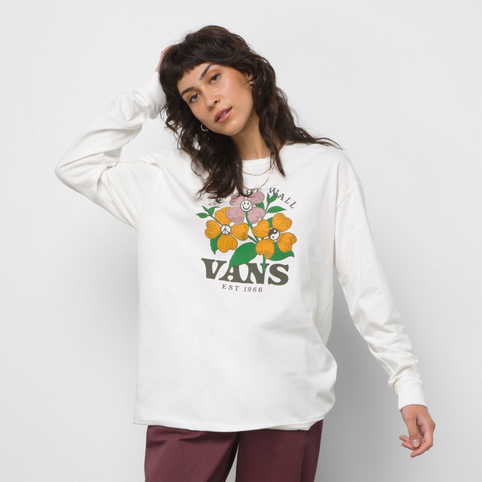 Vans פרח גאות שרוול ארוך טי מרשמלו גדול מדי