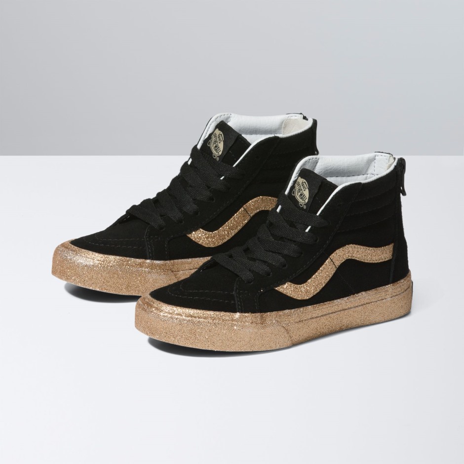 Vans מסיבת ילדים נצנצים Sk8-hi Zip שחור-זהב