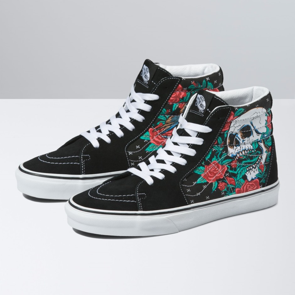 Vans Rose Skulls Sk8-hi שחור-לבן אמיתי