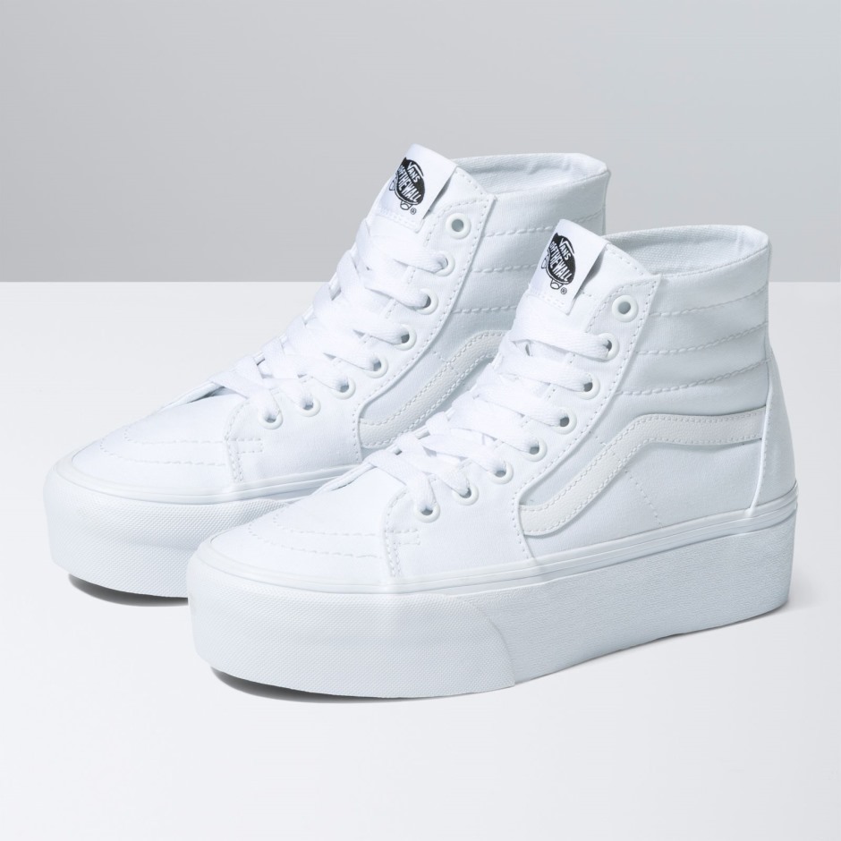 Vans Sk8-hi קנבס בצורת מחסנית מחודדת לבן אמיתי