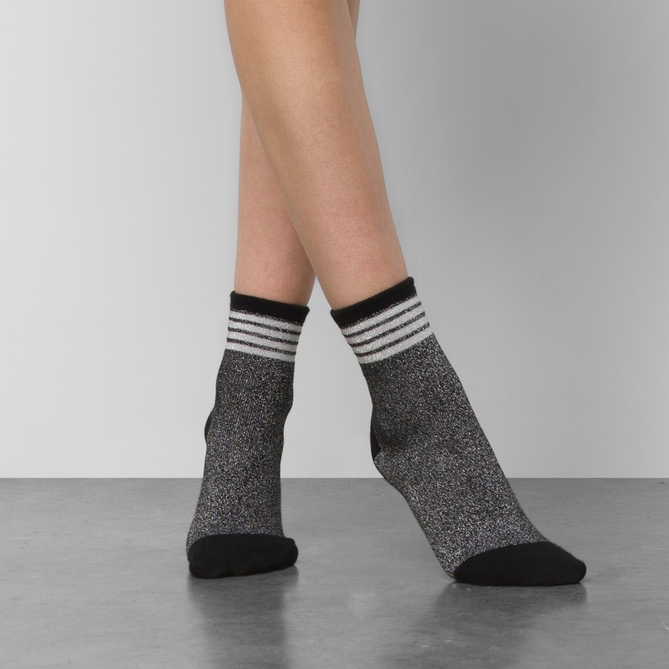 Vans Tinsel Crew Sock מידה 6.5-10 שחור-כסף