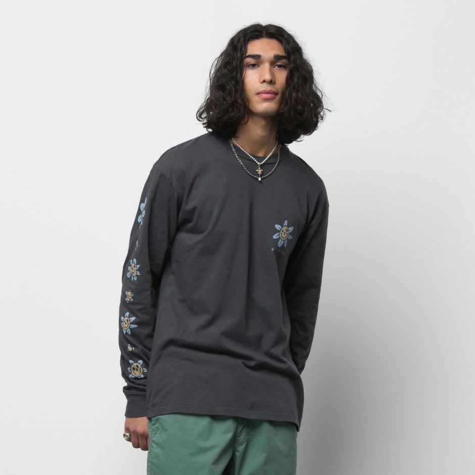 Vans טריפי חולצת טריקו פרחונית עם שרוולים ארוכים שחורה