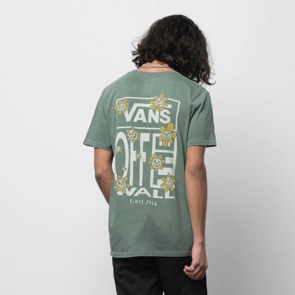 Vans טריפי חיוך פרחוני חולצת טריקו ברווז ירוק גברים