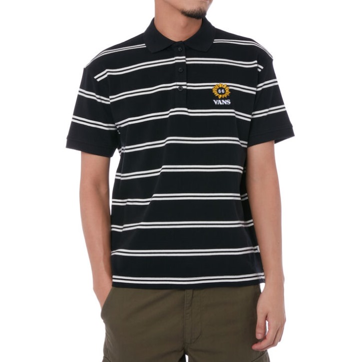 Vans 66 חמניות פולו חולצת טריקו פס שחור-מרשמלו