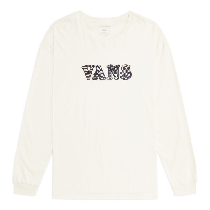Vans Hiper קולאז' חולצת טי שרוול ארוך לבן עתיק