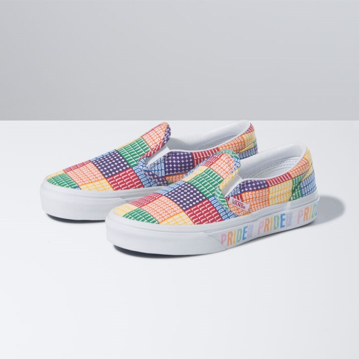 Vans Kids Pride קלאסי החלקה על לבן רב אמיתי