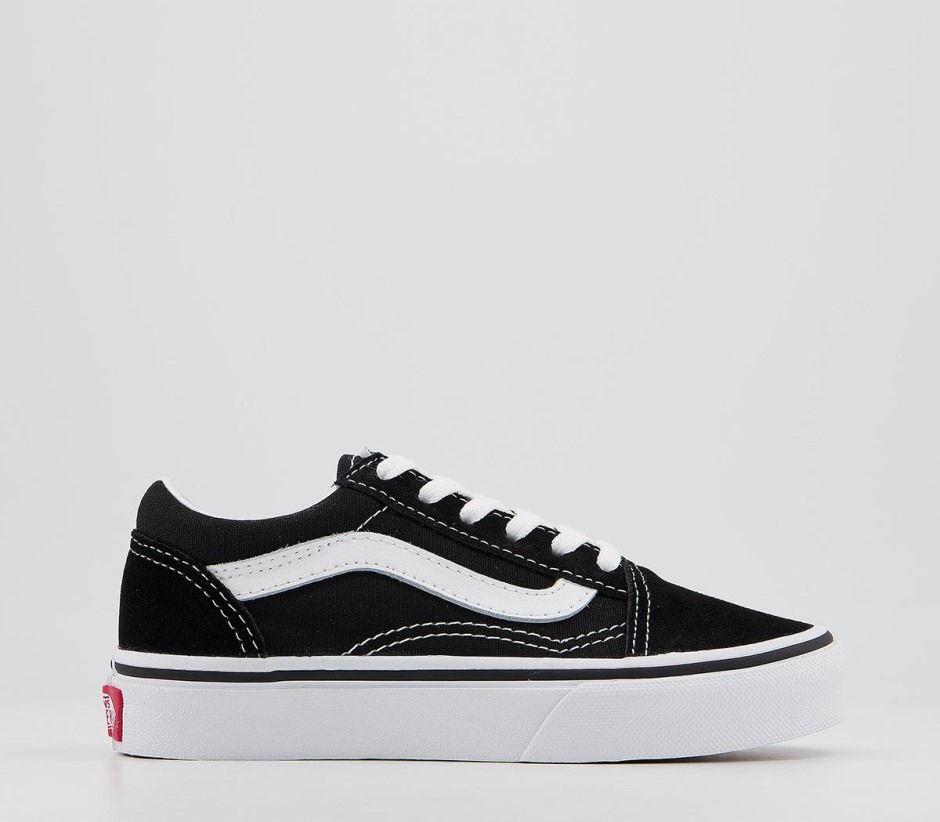 Vans Old School נעלי שרוכים לילדים שחור אמיתי לבן