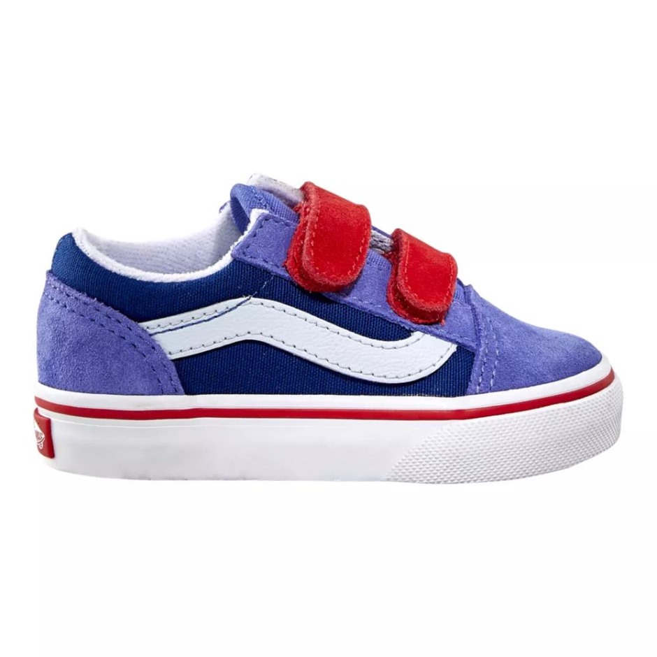 Vans Boys Old School 2v נעלי סקייט לפעוטות באחה כחול-אדום בסיכון גבוה