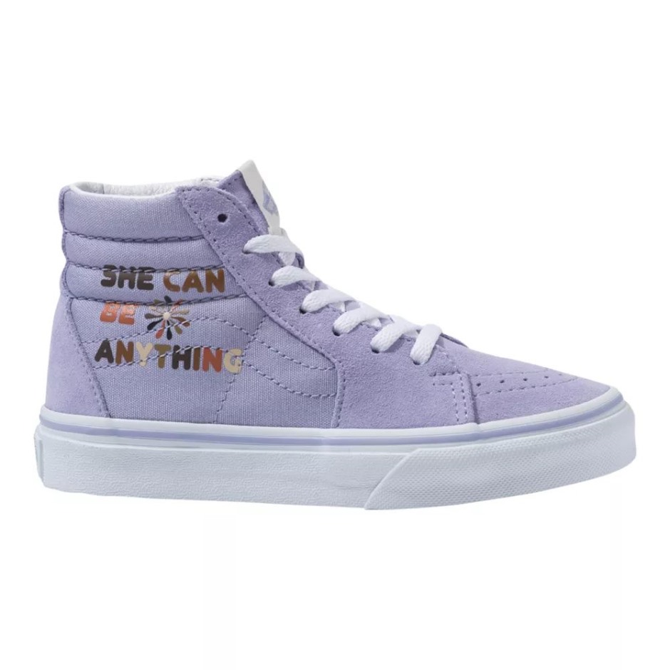 ואן לילדים כיתה סקול Divine Sk8 נעלי סקייט נעלי סניקרס נעלי ספורט גבוה לילדות להחליק על לבנדר לבן אמיתי