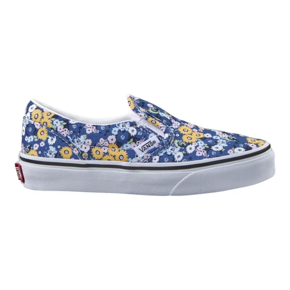 Vans לילדים טרום בית ספר נעלי סקייט קלאסיות נעלי סניקרס נעלי ספורט נמוך לבנים להחליק על נייבי-מולטי אמיתי