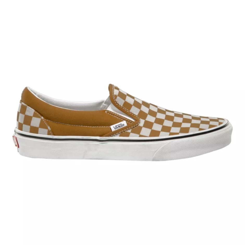 Vans נעלי סקייט קלאסיות לגברים נעלי סניקרס עליון נמוך להחליק על נושם זהוב חום-לבן