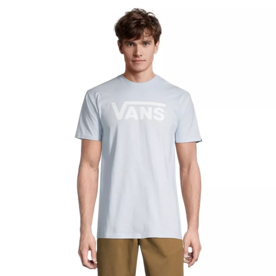 Vans חולצת טריקו קלאסית לגברים שרוולים קצרים עם צווארון עגול כותנה בלדה גרפית כחולה