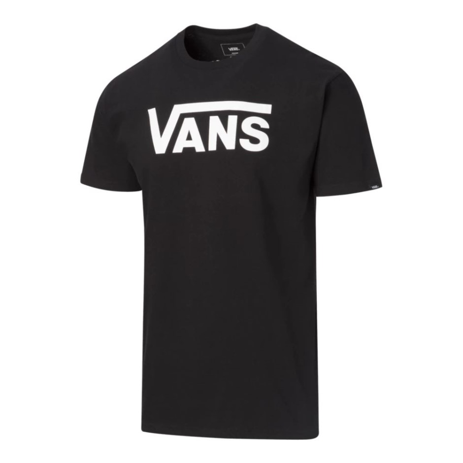 Vans חולצה קלאסית לגברים עם שרוול קצר כותנה גרפית שחור-לבן