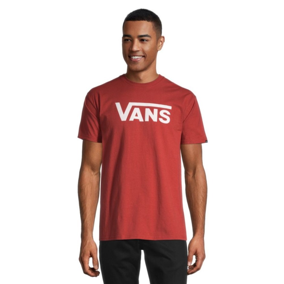 Vans חולצת טריקו קלאסית לגברים עם שרוולים קצרים עם צווארון עגול כותנה שמן צ'ילי גרפי