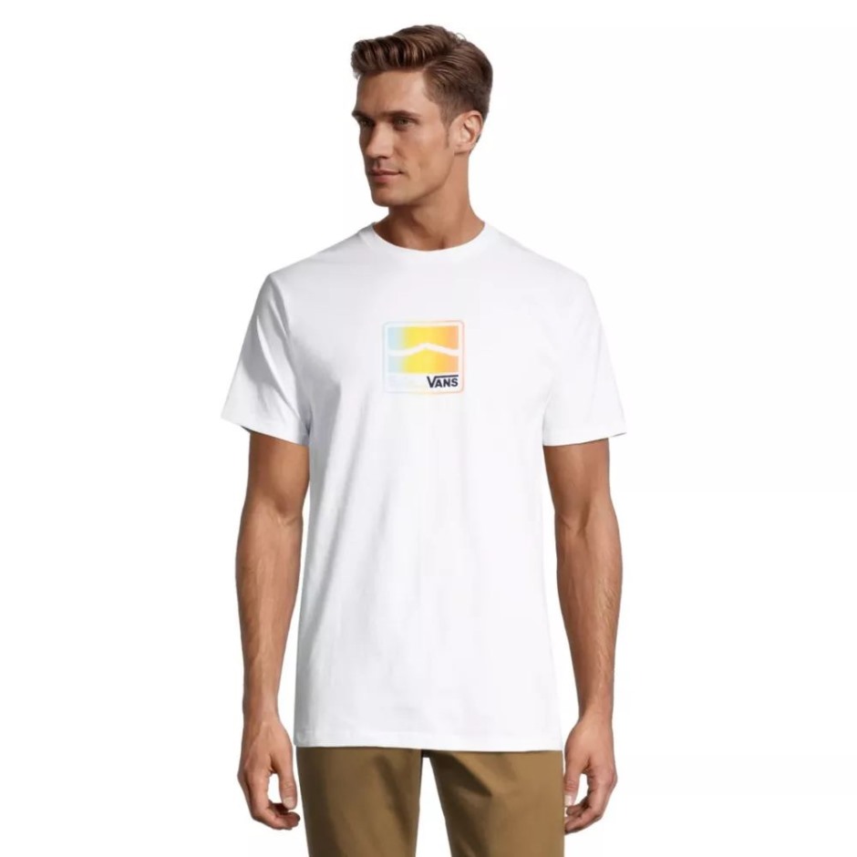 Vans גברים חולצת טריקו שרוולים קצרים עם צווארון צווארון לוגו כותנה נייבי