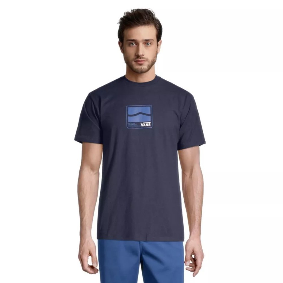 Vans חולצת טריקו לגברים שרוולים קצרים עם צווארון עגול לוגו כותנה לבן