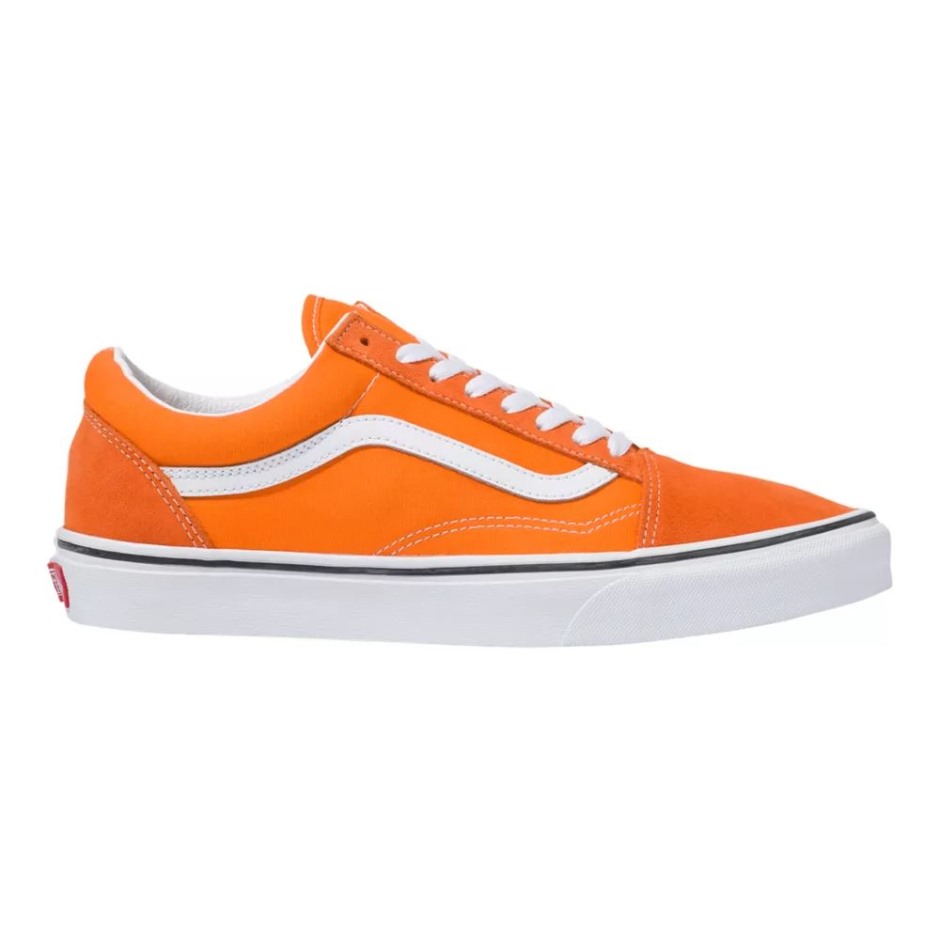 Vans גברים ישן סקול סניקרס נעלי סניקרס עליון נמוך להחליק על כתום-לבן נושם