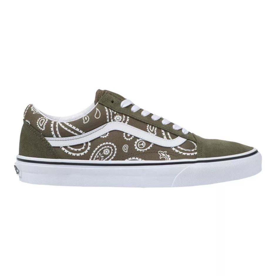 Vans Men's Peace Paisley Old School סקייט נעלי סניקרס נעלי ספורט נמוך עלה ענבים-לבן