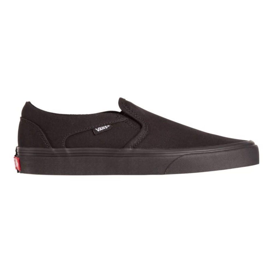 Vans לנשים נעלי אשר סקייט סניקרס להחליק על קנבס קל משקל שחור-שחור