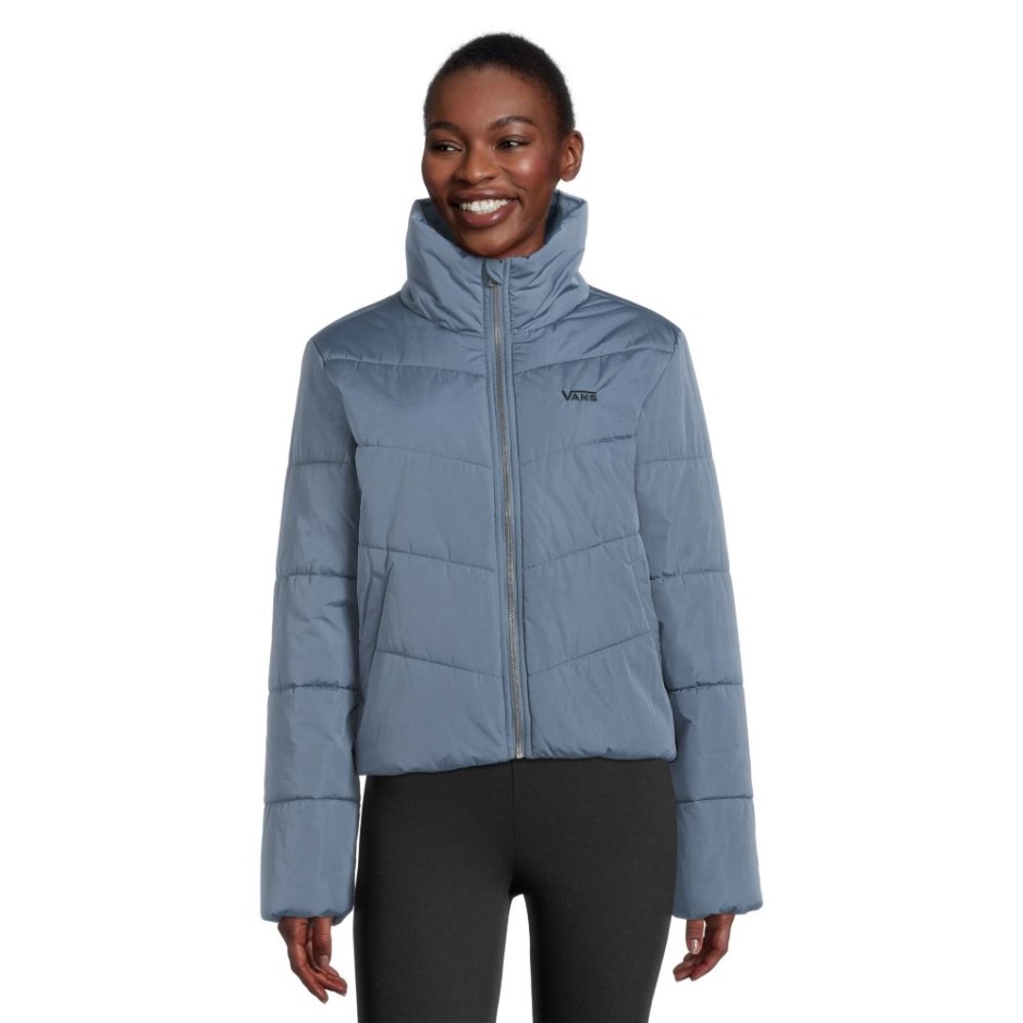 Vans Women's Foundry V Puffer מעיל חורף קצר מבודד סינטטי דוחה מים שחור