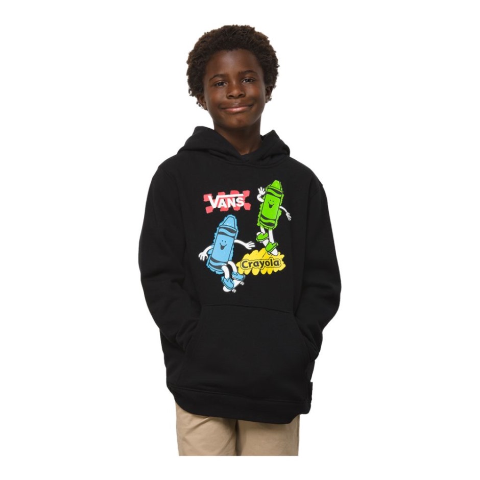 Vans X Crayola Boys קפוצ'ון ילדים סוודר כיס קנגורו שחור