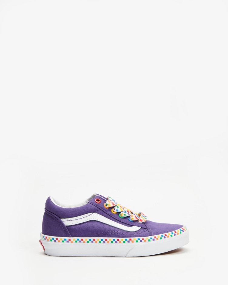 Vans Old School Rainbow Checkerboard - ילדים הליוטרופי לבן אמיתי