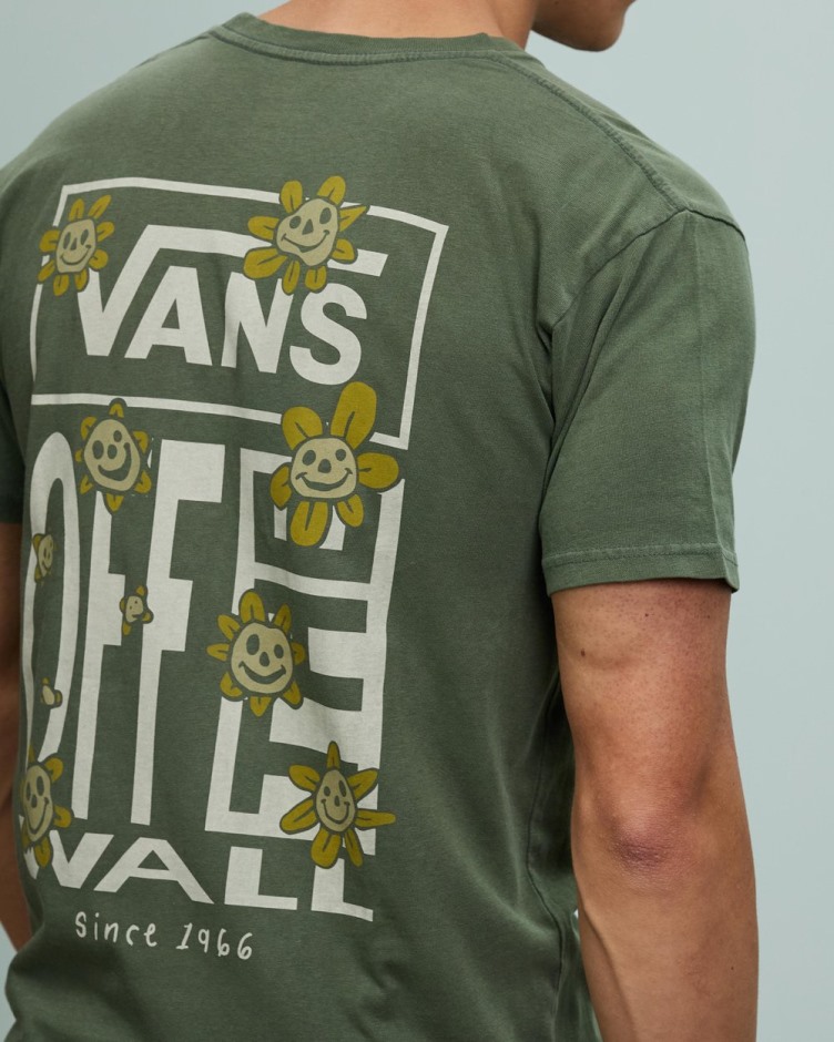 Vans טריפי חיוך פרחוני טי שרוול קצר ברווז ירוק